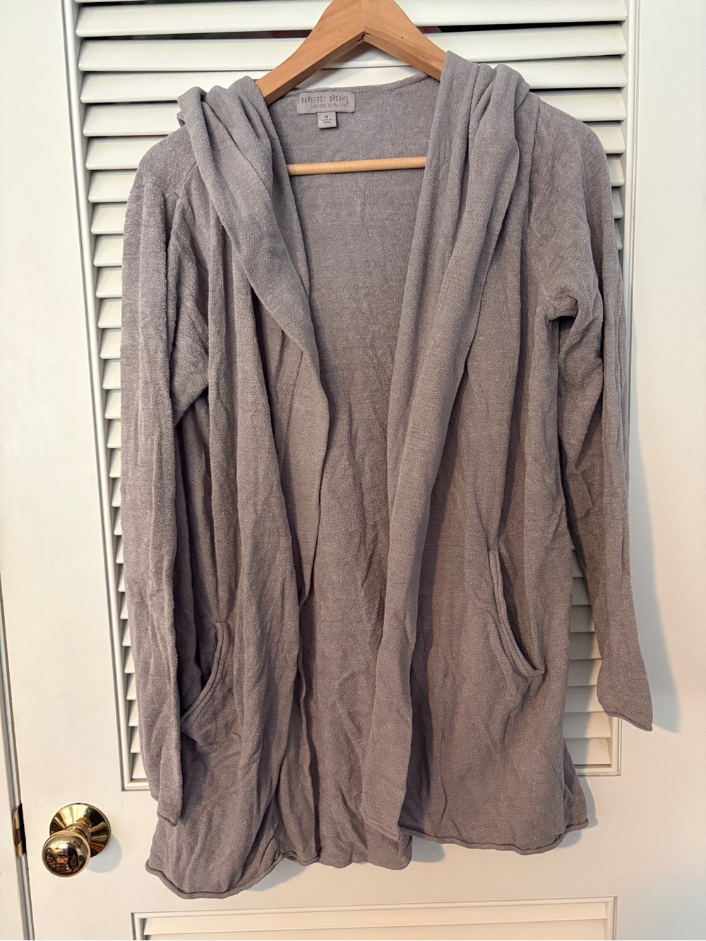 Barefoot Dreams Light Gray Hooded Open-Front Cardigan